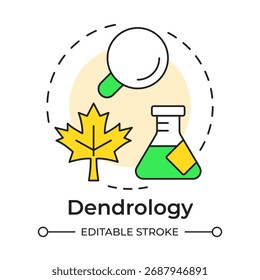 Icono de concepto de Dendrología multicolor. Ciencia de la Naturaleza, biotecnología. Ecología, medio ambiente. Ilustración de línea de forma redonda. Abstractas idea. Diseño gráfico. Fácil de usar en folleto, folleto