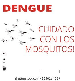 Dengue, cuidado con los mosquitos banner on a white background (trad. beware of mosquitoes)