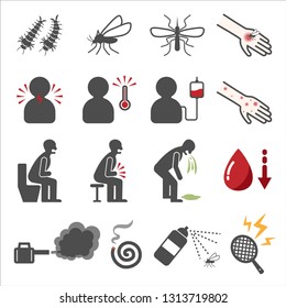 Dengue Fever , Dengue Hemorrhagic Fever Icon Set , Vector Illustrator