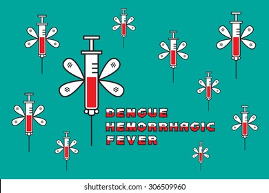 Dengue Hemorrhagic Fever Poster, Background, Mosquito And Hypodermic Syringe Concept Design, Vector, Illustration
