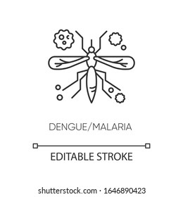 Dengue, malaria pixel perfect linear icon. Thin line customizable illustration. Tropical infectious disease, mosquito borne illness contour symbol. Vector isolated outline drawing. Editable stroke