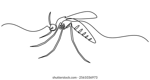 Dengue mosquito continuous one line drawing, continuous line mosquito. mosquito drawn in one line. single line vector illustration, outline pro vector illustraion.