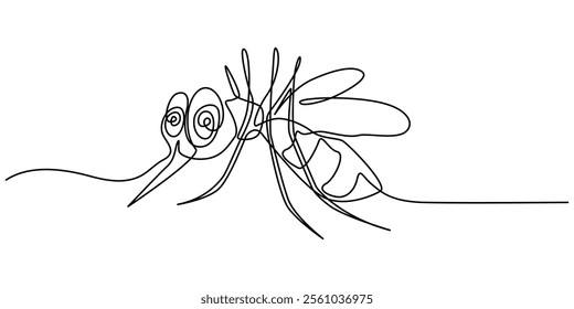 Dengue mosquito continuous one line drawing, continuous line mosquito. mosquito drawn in one line. single line vector illustration, outline pro vector illustraion.
