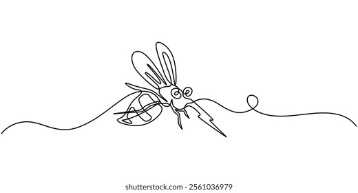 Dengue mosquito continuous one line drawing, continuous line mosquito. mosquito drawn in one line. single line vector illustration, outline pro vector illustraion.
