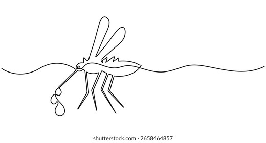 Dengue mosquito continuous one line drawing, continuous Dengue mosquito. mosquito drawn in one line.  World Malaria Day. One line design vector illustration. single line vector illustration. 