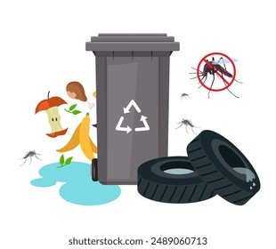 Dengue Prevention - Avoid Open Food Waste and Water Collection - Stock Illustration as EPS 10 File