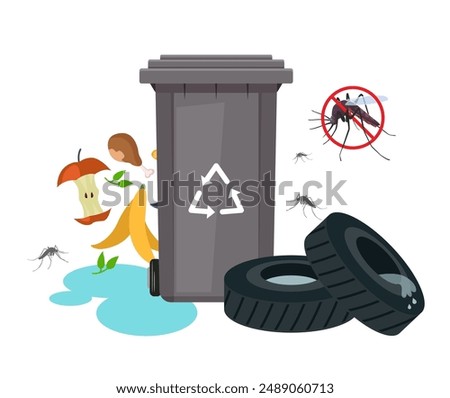 Dengue Prevention - Avoid Open Food Waste and Water Collection - Stock Illustration as EPS 10 File