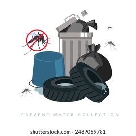 Dengue Prevention - Avoid Water Collection - Stock Illustration as EPS 10 File