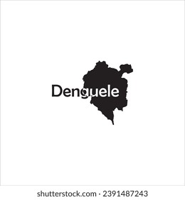 Denguele map and black lettering design on white background