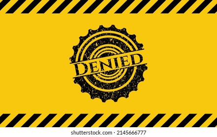 Denied black grunge emblem with yellow background. Vector Illustration. Detailed. 