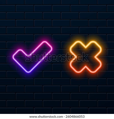 denied icon. checked neon. neon style. selection. disapproved icon. Wrong symbol icon vector.