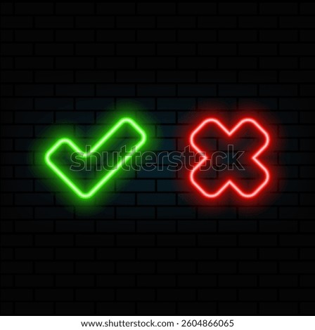 denied icon. checked neon. neon style. selection. disapproved icon. cross sign. Wrong symbol icon vector.
