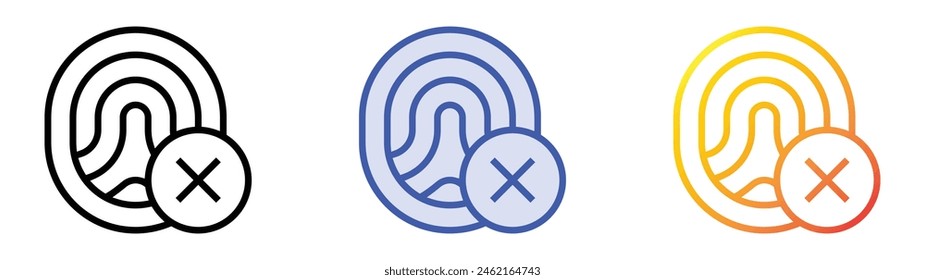 Abgelehntes Symbol. Lineares, blaues Füllungs- und Verlaufsstil-Design auf weißem Hintergrund