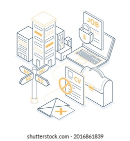 Denied Job - Yellow And Black Isometric Line Illustration