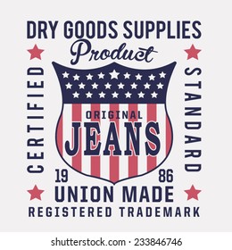 Denim america flag typography, t-shirt graphics, vectors