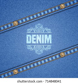 Denim Background With Decorative Seams And Rivets. Vector Illustration