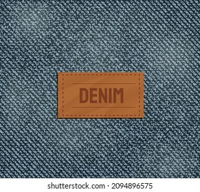 Denim Hintergrund. Stoffstruktur. Stickerei. Wildlederschild. Ort für eine Inschrift. Vektorgrafik. Leichte Jeans. Tuch