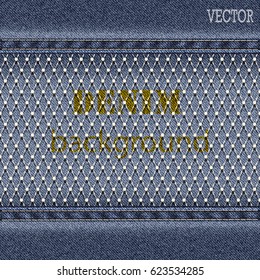 Denim background with openwork mesh Vector illustration.