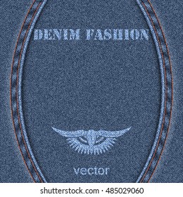 Denim blue background with two seams. Vector illustration