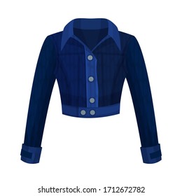 Denim Blue Buttoned Jacket with Long Sleeves as Womenswear Vector Illustration