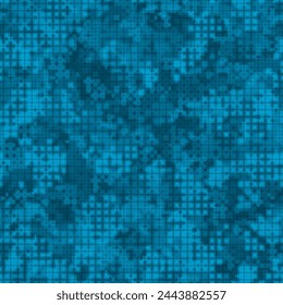 Denim blue camouflage seamless pattern. Urban military digital pixel style. Abstract army and hunting masking ornament texture. Vector illustration background