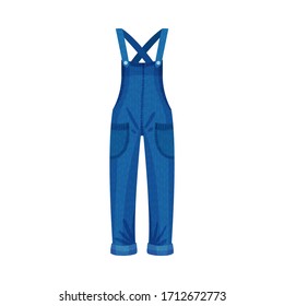 Denim Blue Overall or Jumpsuit with Shoulder Straps and Side Pockets as Womenswear Vector Illustration