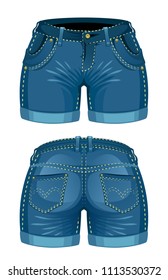 Denim blue shorts front and back view