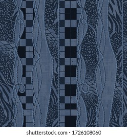 denim blue tones animal skin textures  pattern with chain silhouette  texture repeating seamless on line fabric. Collage Texture snake. Fashionable print. Fashion and stylish background