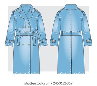 Boceto técnico de gabardina azul denim. Ilustración vectorial.