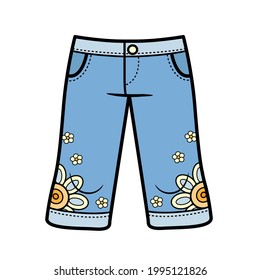 Denim breeches just below the knee color variation for coloring on a white background