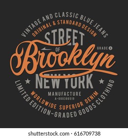 Denim Brooklyn typography, tee shirt graphics, vectors