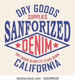 Denim California typography, t-shirt graphics, vectors