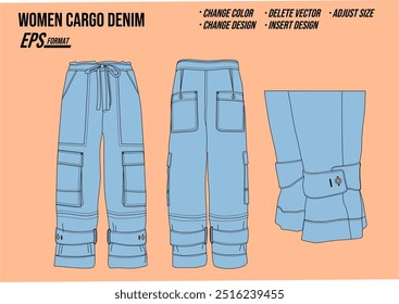 denim cargo women mockup vector