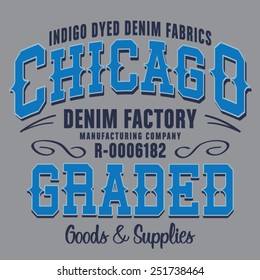 Denim Chicago typography, t-shirt graphics, vectors