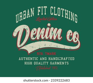 Denim co. Impression du logo de marque urbaine vintage de typographie. OEuvre rétro. Illustration vectorielle graphique en tee-shirt graphique.