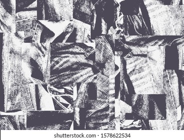 Denim collage, abstract background. engraved retro style. vector illustration