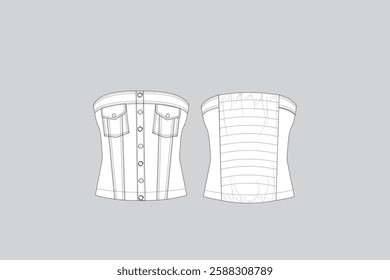 Denim Corset Top Design jeans bustier vector technical fashion illustration corset