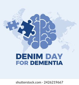 Denim Day for Dementia poster vector illustration. Human brain and puzzle piece blue icon vector. Mental health symbol. Person with Alzheimer's disease symbol. Important day