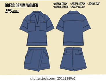 denim dress women mockup vector