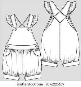 DENIM DUNGAREE CON FRILLS Y PARA NIÑAS Y NIÑAS PEQUEÑAS EN ARCHIVO DE VECTOR EDITABLE