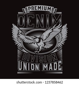 Denim eagles illustration, tee shirt graphics, vectors typography