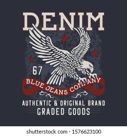 Denim eagles typography, tee shirt graphics, vectors, hand drawn artwok
