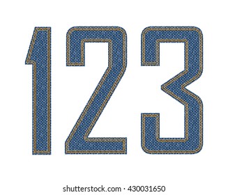 Letras cosidas de tela denim. Ilustración vectorial.
