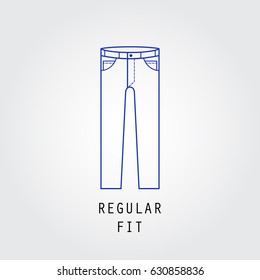 Denim fit icon. Type of trousers and jeans Regular fit. Line vector icon silhouette.