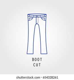 Denim fit icon. Type of trousers and jeans Boot Cut. Line vector icon silhouette.