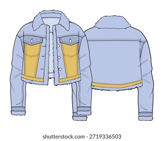 Denim velo jaqueta vetor projeto modelo modelo de desenho plano técnico.