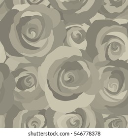Denim floral background. Jeans background with neutral rose flowers. Denim seamless pattern. Blue jeans cloth. Vector stylized roses.