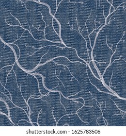 Denim Floral Seamless Pattern Faded Jeans