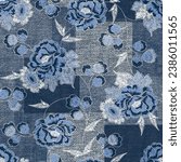 denim flower patchwork pattern on textures background