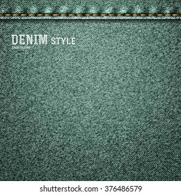 Denim, gray jeans texture with label in vintage design. Vector illustration.